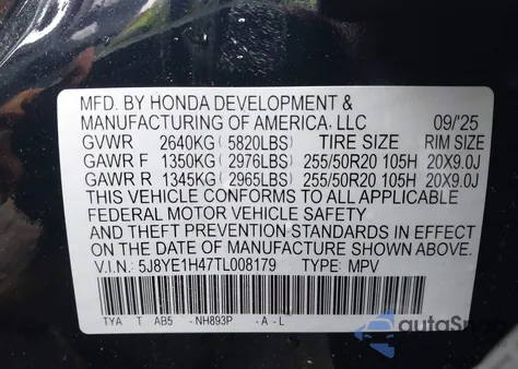 2026 Acura Mdx Technology Package z USA, uszkodzony, nr VIN 5J8YE1H47TL008179